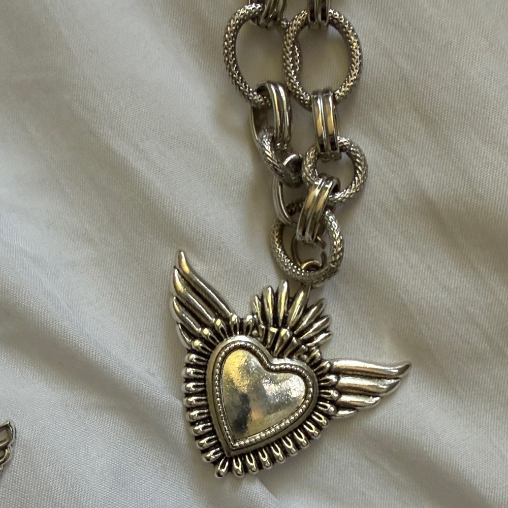 Layered Silver Angel & Heart Necklace with Black Bead Accents - Picture 6 of 9